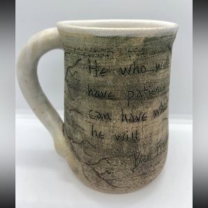 Etta Satter Stoneware Mug Literary Quote Ben Franklin 16 oz - Studio Art Pottery